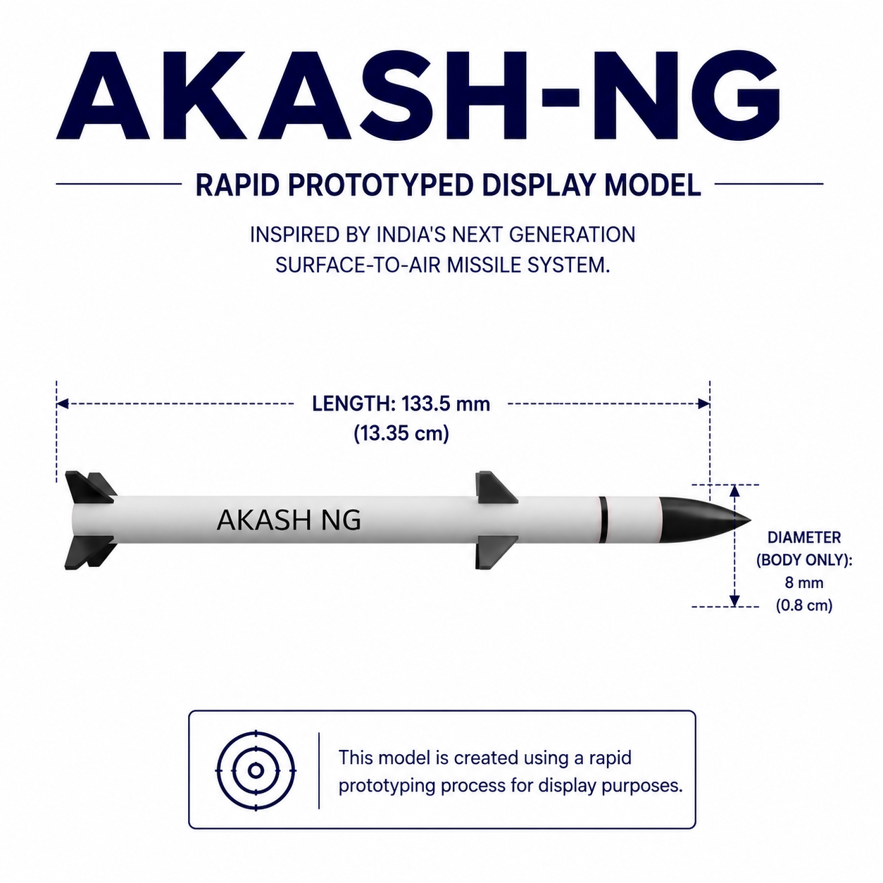 1/43 SCALE AKASH NG Missile Display Model | Premium Rapid Prototyped Collector Replica