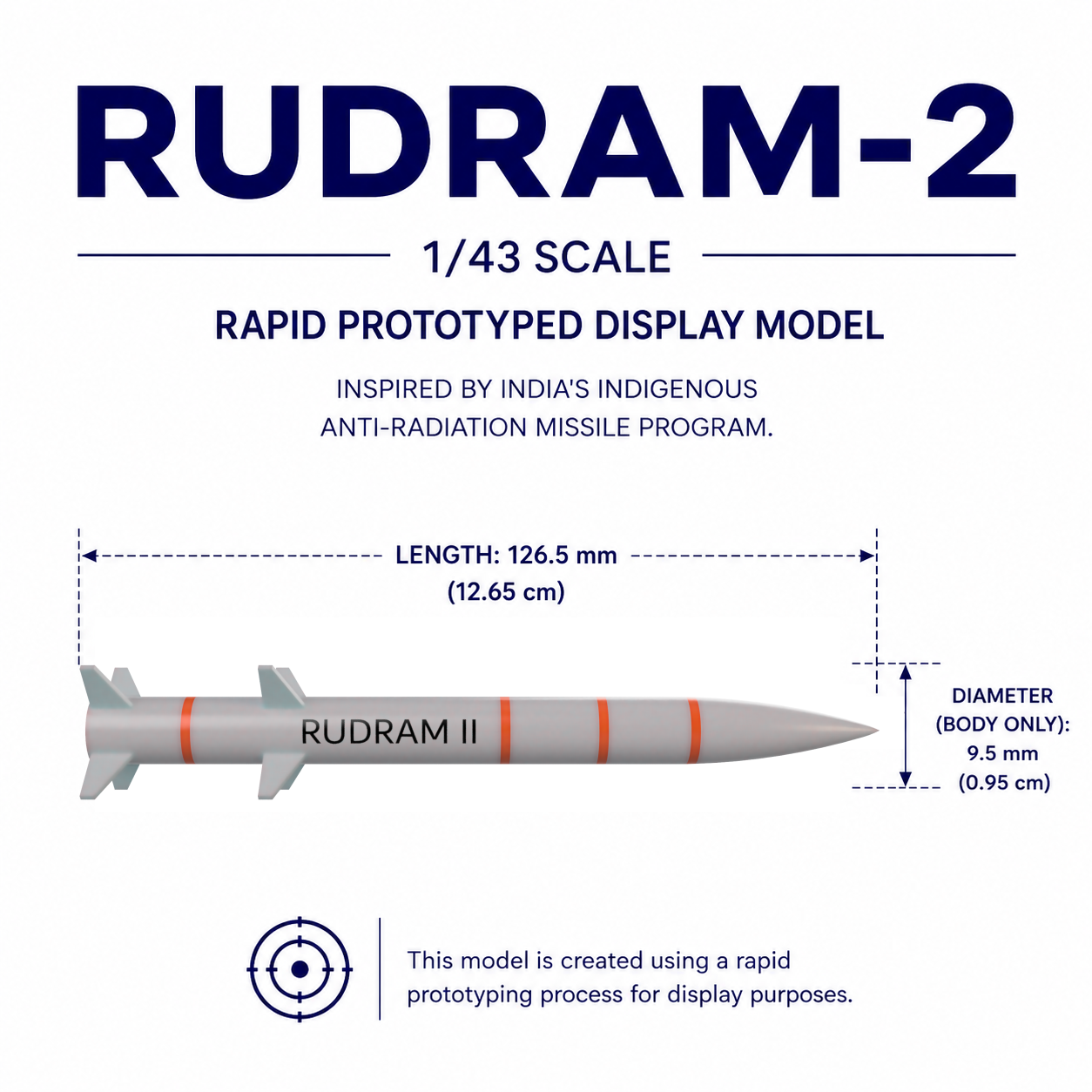 1/43 SCALE RudraM-II Missile Display Model | Premium Rapid Prototyped Collector Replica