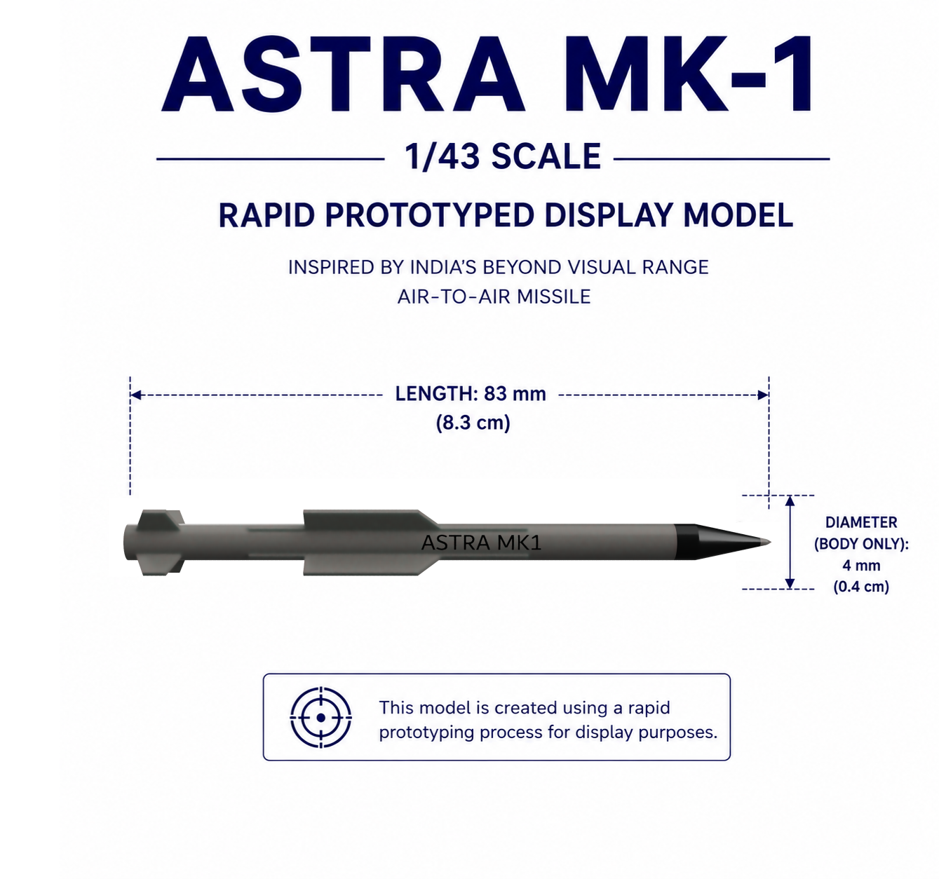 1/43 SCALE ASTRA MK-1 Missile Display Model | Premium Rapid Prototyped Collector Replica