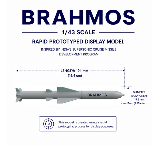 1/43 SCALE BRAHMOS Missile Display Model | Premium Rapid Prototyped Collector Replica