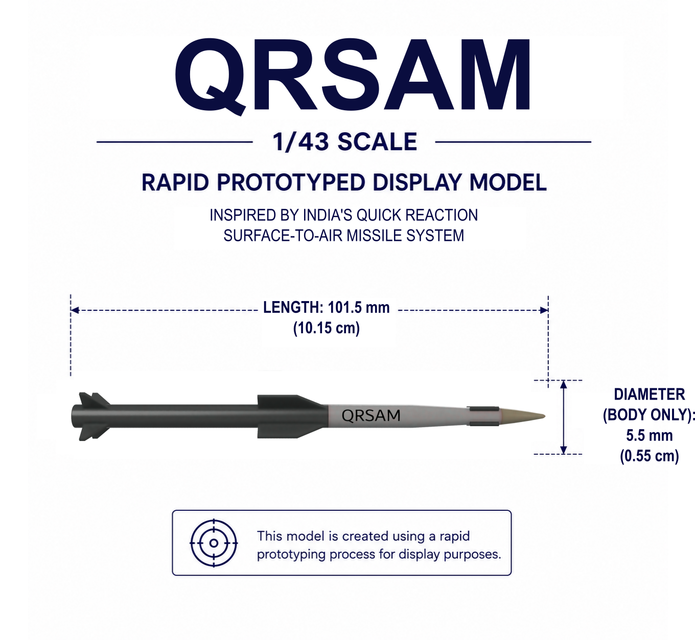 1/43 SCALE QRSAM Missile Display Model | Premium Rapid Prototyped Collector Replica