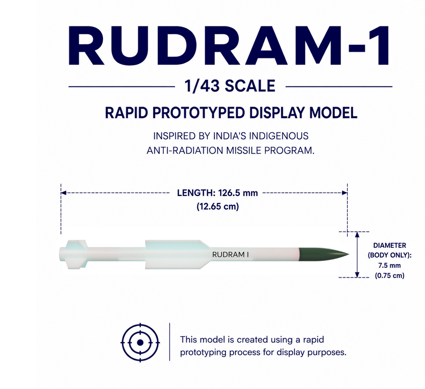 1/43 SCALE RudraM-I Missile Display Model | Premium Rapid Prototyped Collector Replica